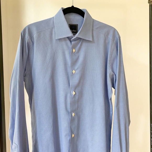 DAVID DONAHUE Men's Blue/White Mirco Houndstooth Trim Fit Shirt sz 16 34/35 - Picture 3 of 11